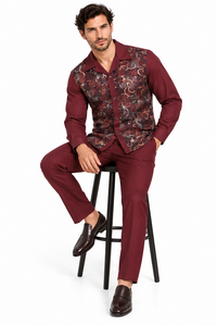 Mens Merlot Paisley Prestige Walking Suit – Statement Shirt & Matching Pants