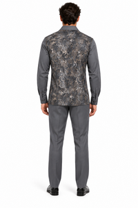 Mens Graphite Grey Paisley Elegance Walking Suit – Patterned Shirt & Matching Pants