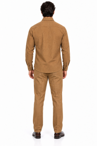 Mens Luggage Brown Textured Walking Suit – Long Sleeve Shirt & Matching Pants Set