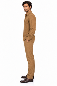 Mens Luggage Brown Textured Walking Suit – Long Sleeve Shirt & Matching Pants Set