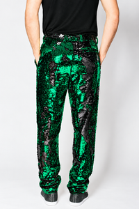 Mens Sequin Pants - Emerald Green Dress Party Pants