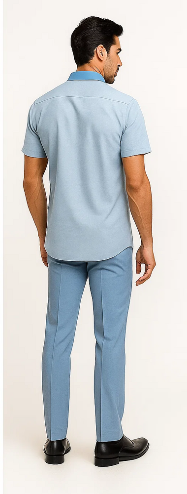 Men’s Houndstooth Walking Suit by Dreams by Zacchi – 2 Piece Lei sure Set in Sky Blue- $99