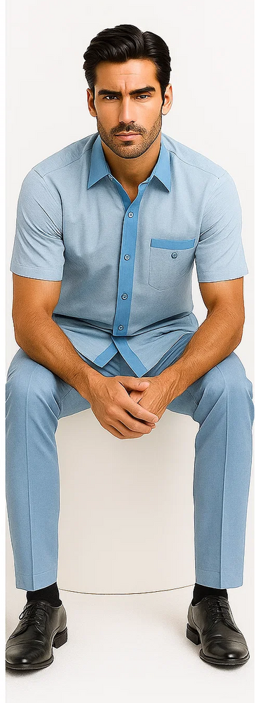 Men’s Houndstooth Walking Suit by Dreams by Zacchi – 2 Piece Lei sure Set in Sky Blue- $99