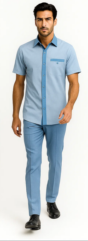 Men’s Houndstooth Walking Suit by Dreams by Zacchi – 2 Piece Lei sure Set in Sky Blue- $99