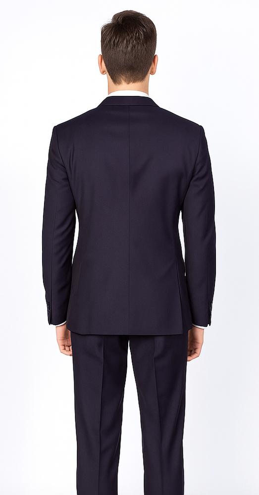 Men’s Slim Fit 100% Wool Suit by Rossiman Rossi | Peak Lapel Jacket & Plum Tapered Pants – Italian Tailored Luxury 3-Piece Suit