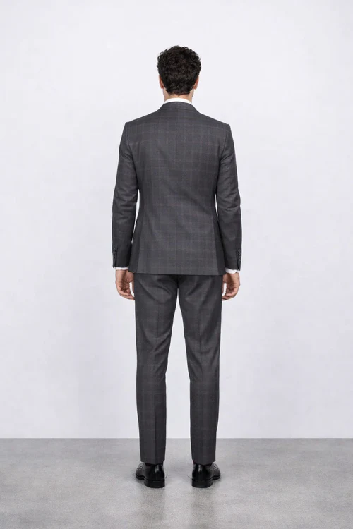 Men’s Slim Fit Charcoal Plaid Suit by Rossiman Rossi | 1-Button Jacket & Tapered Pants – Italian Tailored 3-Piece Luxury Suit