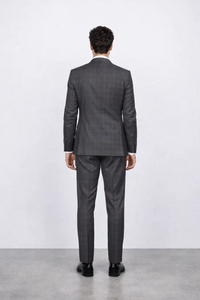 Men’s Slim Fit Charcoal Plaid Suit by Rossiman Rossi | 1-Button Jacket & Tapered Pants – Italian Tailored 3-Piece Luxury Suit