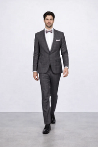 Men’s Slim Fit Charcoal Plaid Suit by Rossiman Rossi | 1-Button Jacket & Tapered Pants – Italian Tailored 3-Piece Luxury Suit