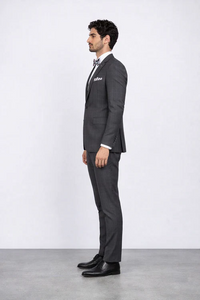 Men’s Slim Fit Charcoal Plaid Suit by Rossiman Rossi | 1-Button Jacket & Tapered Pants – Italian Tailored 3-Piece Luxury Suit