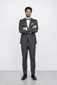 Men’s Slim Fit Charcoal Plaid Suit by Rossiman Rossi | 1-Button Jacket & Tapered Pants – Italian Tailored 3-Piece Luxury Suit