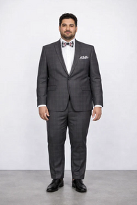 Men’s Slim Fit Charcoal Plaid Suit by Rossiman Rossi | 1-Button Jacket & Tapered Pants – Italian Tailored 3-Piece Luxury Suit