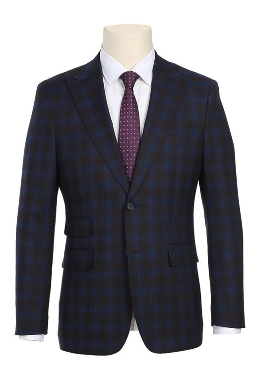 Mens Slim Fit Suit by English Laundry: Navy & Burgundy Windowpane Plaid - USA Men's Outlet