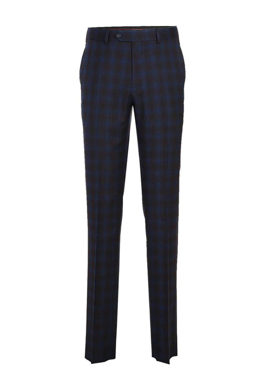 Mens Slim Fit Suit by English Laundry: Navy & Burgundy Windowpane Plaid - USA Men's Outlet