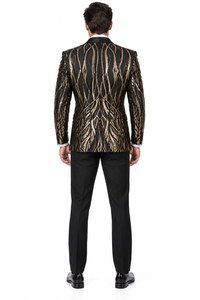 Mens Black & Gold Paisley Sequin Blazer Tuxedo