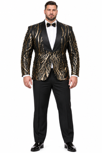 Mens Black & Gold Paisley Sequin Blazer Tuxedo
