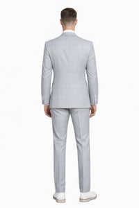 Men's Stacy Adams Vested Peak Lapel Baby Blue Plaid Prom & Wedding Suit