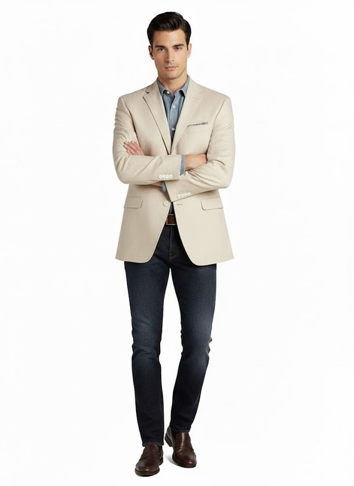 Men's Summer Blazer 2 Button Linen Classic Fit Sport Coat Tan