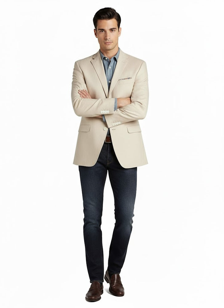 Men's Summer Blazer 2 Button Linen Classic Fit Sport Coat Tan