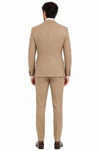 Men’s Tan Plaid 3-Piece Tailored Fit Suit with Vest