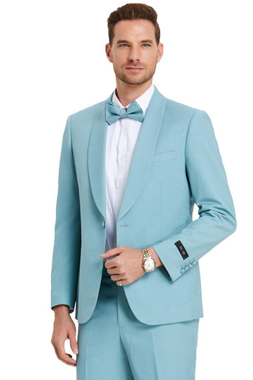 Mens Tazio Aqua Blue Shawl Lapel Dinner Suit- Stylish Wedding Jacket - USA Men's Outlet