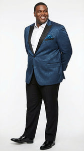 Mens Teal Blue Jacquard Paisley Blazer – Black Peak Lapel Formal Dinner Jacket Slim Fit