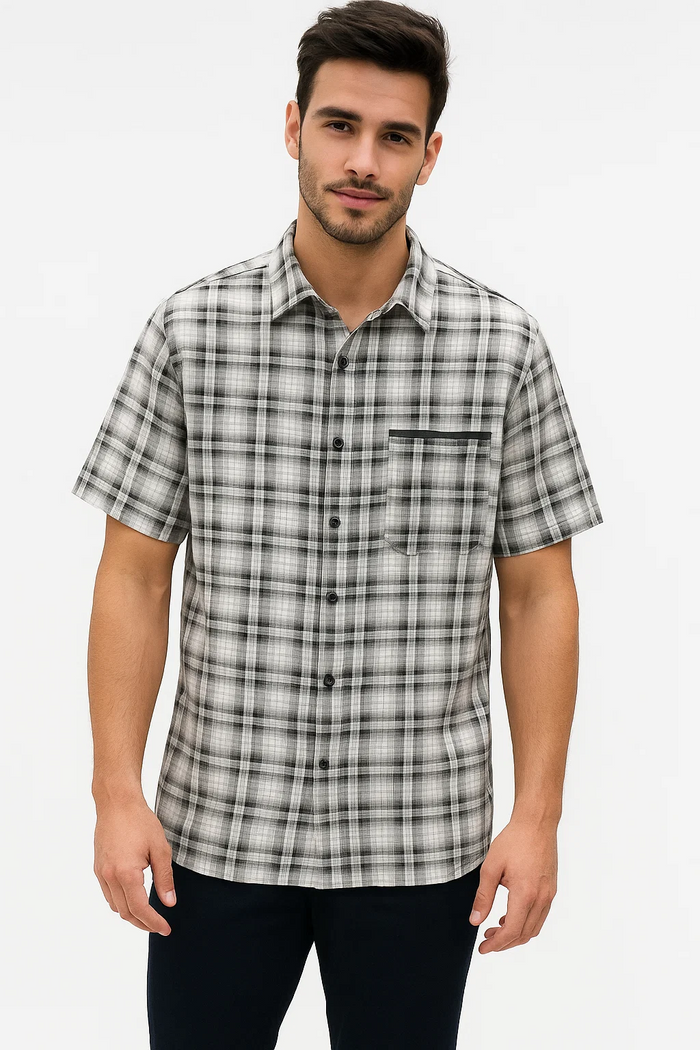 Mens Textured Plaid Walking Suit in black/white by Dreams by Zacchi – 2 Piece Leisure Outfit  with Matching Shirt and Pants - $99