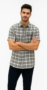 Mens Textured Plaid Walking Suit in black/white by Dreams by Zacchi – 2 Piece Leisure Outfit  with Matching Shirt and Pants - $99