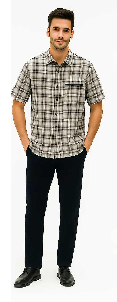 Mens Textured Plaid Walking Suit in black/white by Dreams by Zacchi – 2 Piece Leisure Outfit  with Matching Shirt and Pants - $99