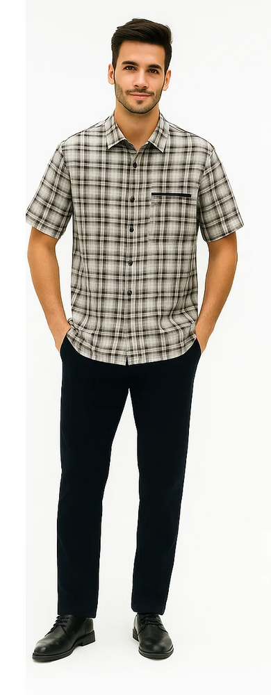 Mens Textured Plaid Walking Suit in black/white by Dreams by Zacchi – 2 Piece Leisure Outfit  with Matching Shirt and Pants - $99