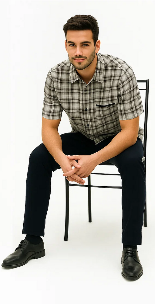 Mens Textured Plaid Walking Suit in black/white by Dreams by Zacchi – 2 Piece Leisure Outfit  with Matching Shirt and Pants - $99