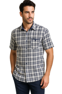 Mens Textured Plaid Walking Suit in Navy/white by Dreams by Zacchi – 2 Piece Leisure Outfit-With-Matching-shirt-and-pants-$99