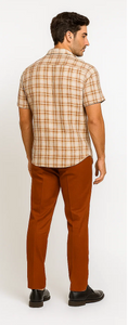 Mens Textured Plaid Walking Suit in Papaya/cream by Dreams by Zacchi – 2 Piece Leisure Outfit with Matching Shirt and Pant-$99