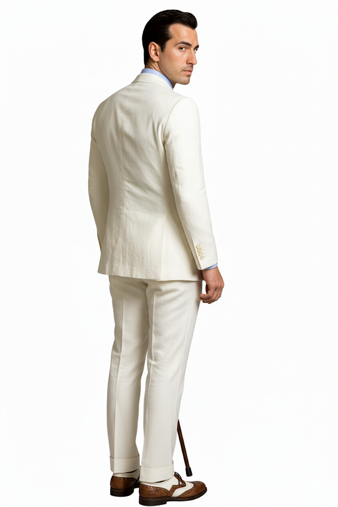 Mens The Great Gatsby Vested Peak Lapel Suit in Ivory with Brown Vest
