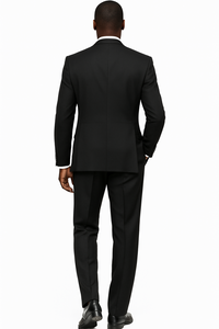 Mens Tiglio Rosso Suit - Wide Leg Baggy Pants - 100% Wool  Black Three-Piece Suit with Double-Breasted Vest and Peak Lapel