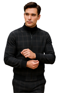 Men's Tazio Track Suit Set: Stylish Black Plaid Jacket & Pant