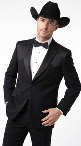 Mens Traditional Black Western Tuxedo Suit – 2 Piece Cowboy Formal Suit with Western Yoke Sport Coat & Matching Black Pants