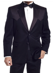 Mens Traditional Black Western Tuxedo Suit – 2 Piece Cowboy Formal Suit with Western Yoke Sport Coat & Matching Black Pants