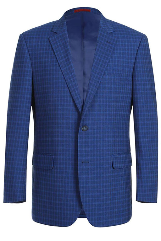 MENS TWO BUTTON CLASSIC FIT TWO PIECE SUIT IN BLUE WINDOWPANE CHECK - USA Men's Outlet