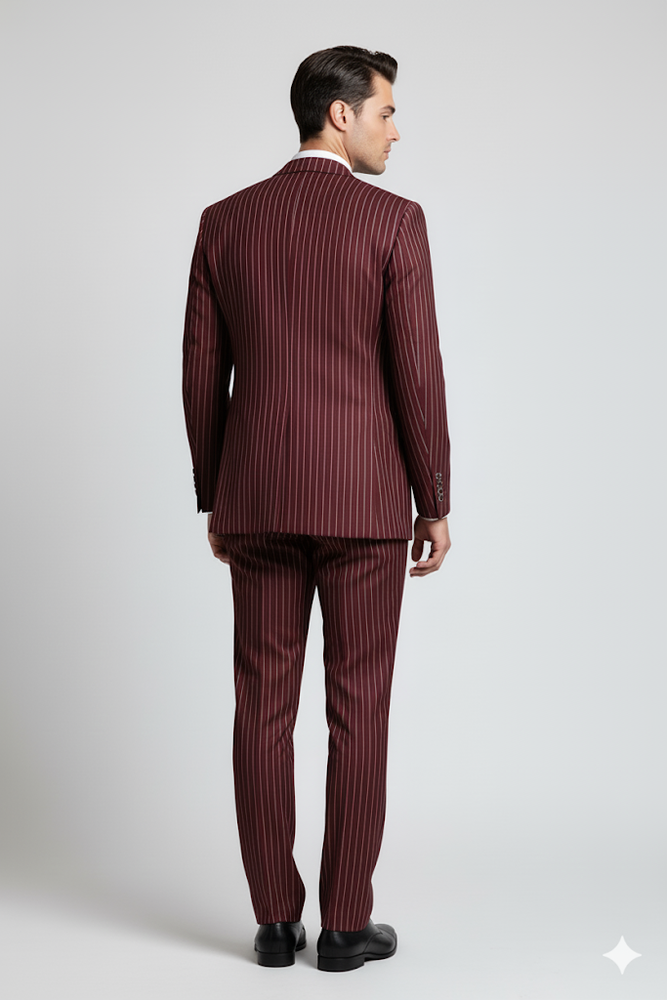 Mens Vested Gangster Pinstripe 1920's Suit in Burgundy