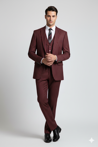 Mens Vested Gangster Pinstripe 1920's Suit in Burgundy