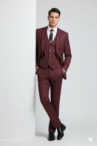 Mens Vested Gangster Pinstripe 1920's Suit in Burgundy