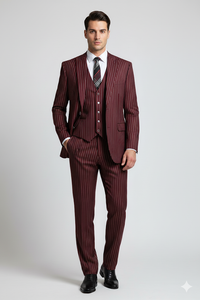 Mens Vested Gangster Pinstripe 1920's Suit in Burgundy