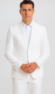 Mens Jacket + Pants Summer Seersucker Suit in White Pinstripe