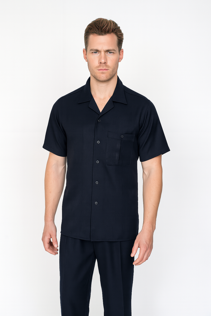 Mens Walking Suit in Color Black Leisure Suit Casual Matching Shirt and Pants $99
