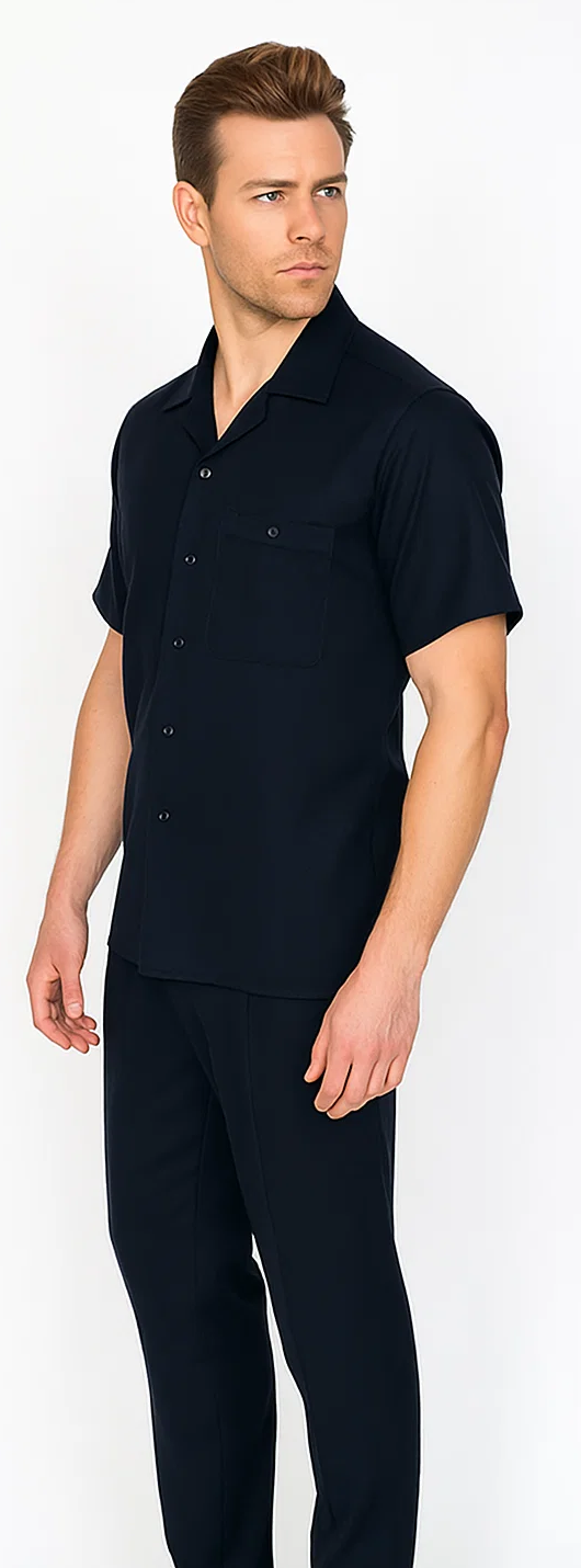 Mens Walking Suit in Color Black Leisure Suit Casual Matching Shirt and Pants $99