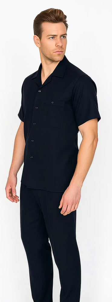 Mens Walking Suit in Color Black Leisure Suit Casual Matching Shirt and Pants $99