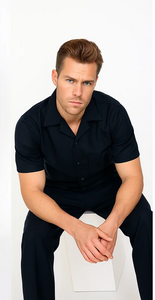 Mens Walking Suit in Color Black Leisure Suit Casual Matching Shirt and Pants $99