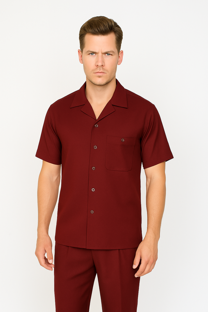Mens Walking Suit in Color Burgundy Leisure Suit Casual Matching Shirt and Pants $99