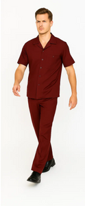 Mens Walking Suit in Color Burgundy Leisure Suit Casual Matching Shirt and Pants $99