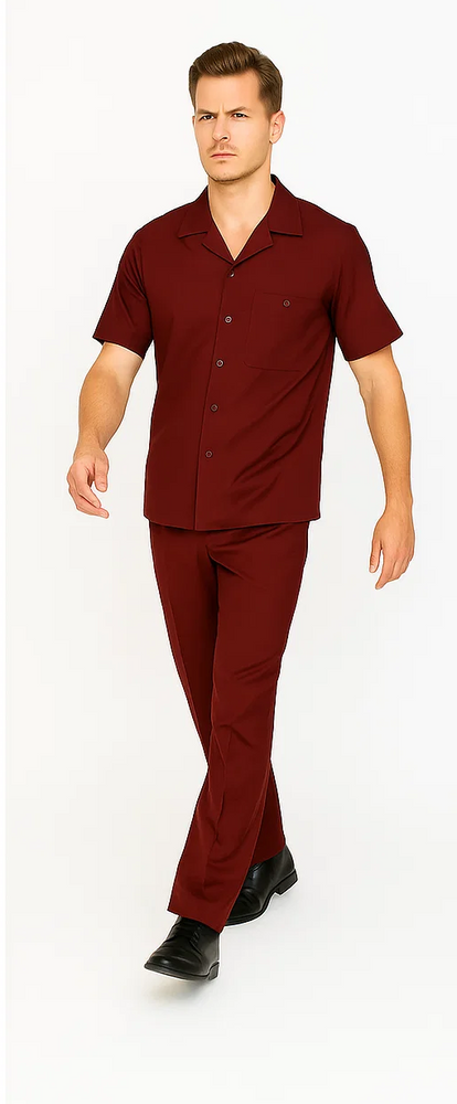 Mens Walking Suit in Color Burgundy Leisure Suit Casual Matching Shirt and Pants $99